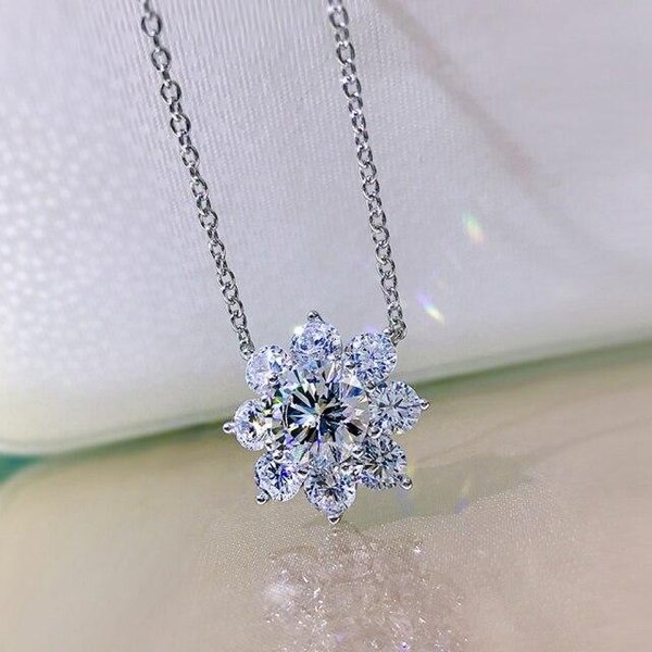 100% 925 Srebro Sterlingowe 8 Mm Stworzony Moissanite Kamień Szlachetny ŚLub Kwiaty Wisiorek Naszyjnik Dla Kobiet BiżUteria Prezent 43Cm Gray-image
