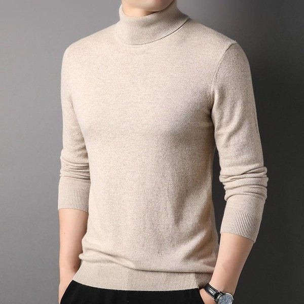SuéTer De Cuello Alto De Color SóLido Para Hombre, Prendas De Punto, Moda De Mediana Edad, SuéTer CáLido Por Dentro, Ropa Base, Tendencia Nueva De OtoñO E Invierno 4XL-image