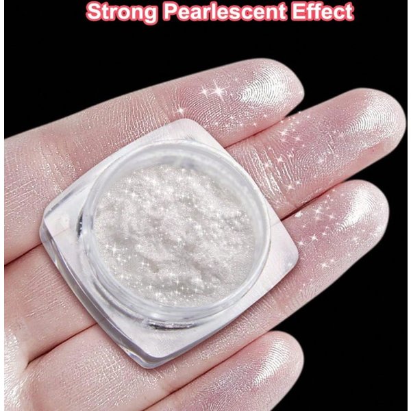 UñAs Blanco Perla Polvo De Brillo Cromo Blanco Luna Polvo De Cromo Pigmento Para Arte De UñAs, Polvo Luna Efecto Espejo Brillo DIY UñA Blanco-image