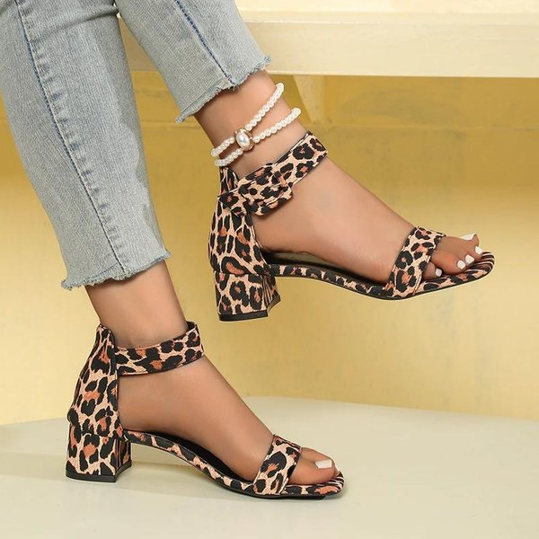 Venta Caliente Zapatos De Mujer Puntera Abierta Sandalias De Mujer Moda Estampado Leopardo Oficina Y Carrera Nuevas Sandalias Con TacóN Talla Grande 42 De ImpresióN De Leopardo-image