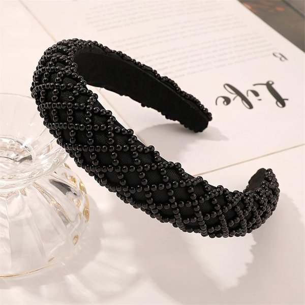 Diademas Anchas De Perlas De Lujo Para Mujeres NiñAs Accesorios Para La Cabeza Moda Diademas Bandas Para El Cabello Aro Para El Cabello Accesorios Para El Cabello Black-image
