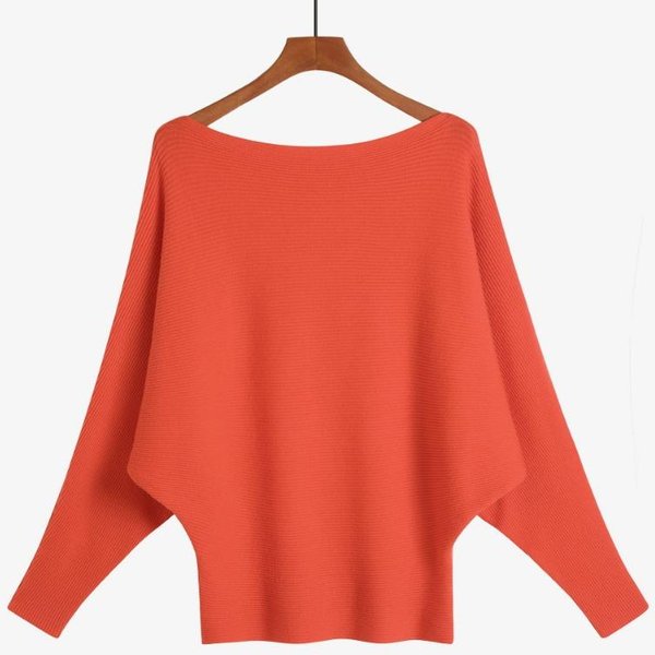 LuźNy Codzienny Modny Nietoperz DłUgi RęKaw Sweter Damski Jednolity Kolor Pulower Jesień Zima Dzianinowe Topowe Eleganckie Proste Swetry Podstawowa Odzież One Size Red-image