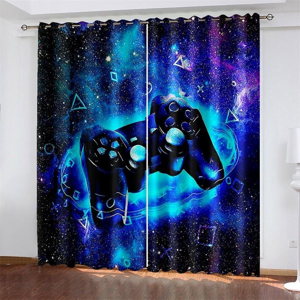Druk 3D Tani Etro Gra Wideo Retro Kontroler E-Sport 2 Sztuki CieniująCe ZasłOny Okienne Do Salonu Sypialni Dekoracja Domu Hak 100W130H(Cm)40X51In&Rod Pocket-image
