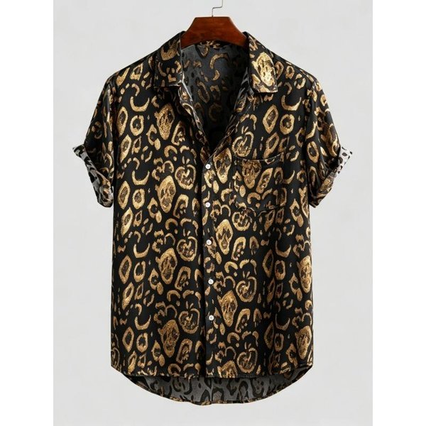 Camisa De Verano Para Hombre Con Estampado De Leopardo Azul, Manga Corta, Bolsillo, Solapa, Botones, CáRdigan, Camisa De Playa Casual Para Vacaciones En La Playa 6XL-image