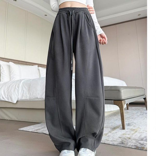 Pantalones Deportivos Para Mujer En OtoñO E Invierno Nuevos De Cintura Alta De Terciopelo De Pierna Ancha VersióN Estrecha Rectos PláTano Casuales XL Gray-image