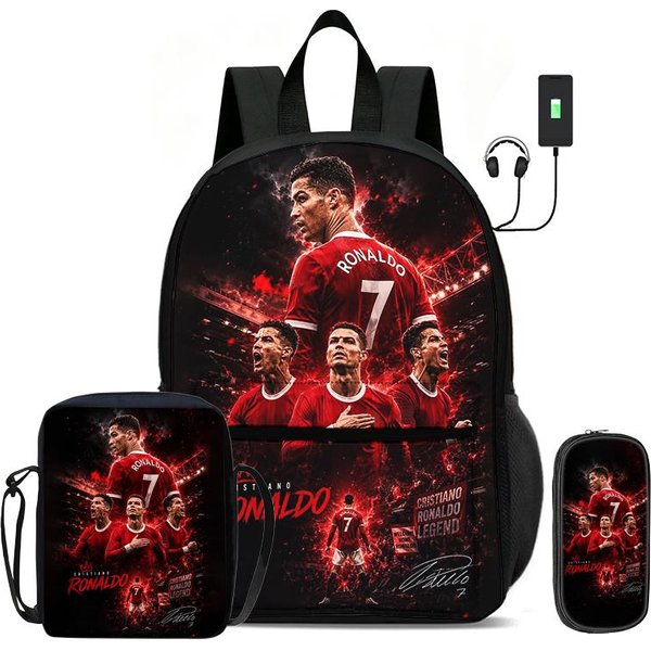 Aprender, Viajar FúTbol Deporte Mochila Ronaldo Set De 3 Piezas Mochila Para NiñOs Bolso De Hombro, Estuche, Mochila De Estrella De FúTbol-image