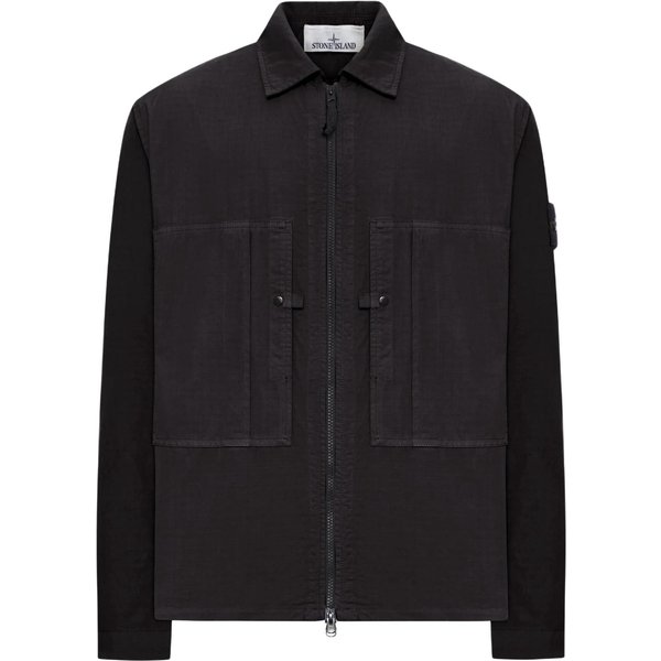 Stone Island Jednolity Kolor Koszula Z Kieszenią Na Zamek DłUgi RęKaw MęSkie Koszule L1S151200005S0298V0029 XL Black-image