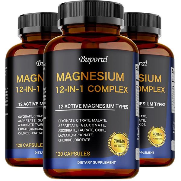 CáPsulas De Complejo De Magnesio 12 En 1, 700 Mg Por PorcióN, Que Contienen Una Mezcla De Glicinato De Magnesio, Citrato De Magnesio Y Malato De Magnesio. 120*3-image