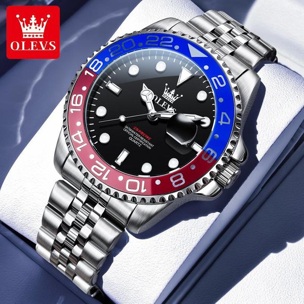 Reloj De Hombre Olevs Original Moda Impermeable Luminoso Cuarzo Lujo Hombre Fecha AutomáTica Reloj Deportivo Para Hombre Negro/Rojo-image