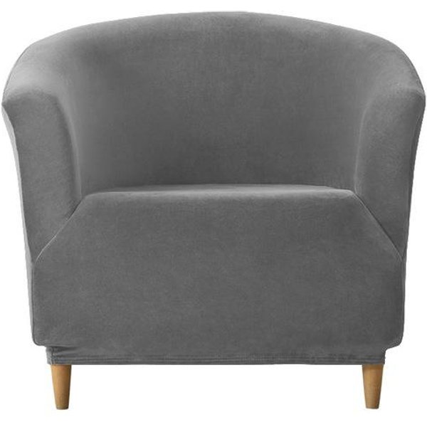 Funda EláStica De Terciopelo Para Silla De Club, Funda De Sofá Individual De Medio CíRculo Para Sala De Estar, Hogar, Club, Bar, CafeteríA, SillóN, DiváN 1 Piece Gris Oscuro-image