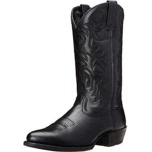 Botas Occidentales Desgastadas Retro Para Hombre Botas De Vaquero De Cuero Botas Altas Bordadas TacóN Grueso Punta Puntiaguda Botas De Caballero Botas Masculinas 43 Negro-image