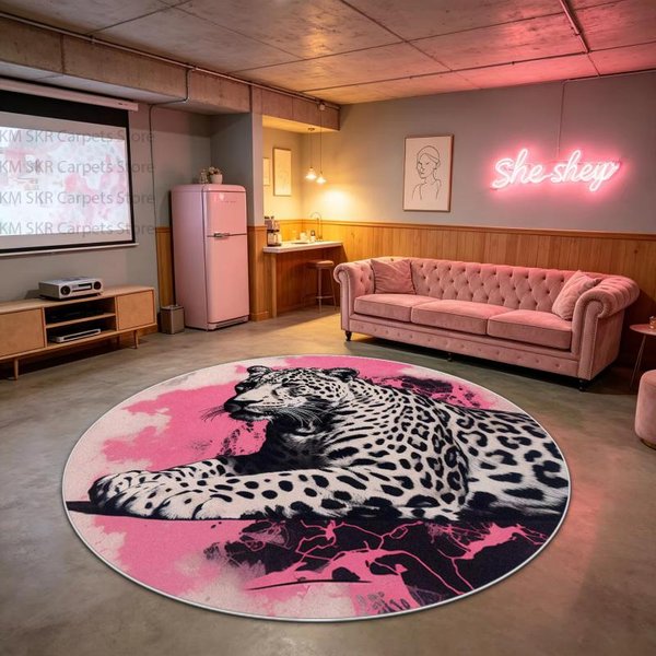 Styl Y2K OkrąGłY Dywanik Gepard AntypośLizgowy Zmywalny Mata Pod Kanapę Do Salonu Dywanik Do Sypialni Garderoby Dekoracja Pokoju 80X80Cm 31Inch-image