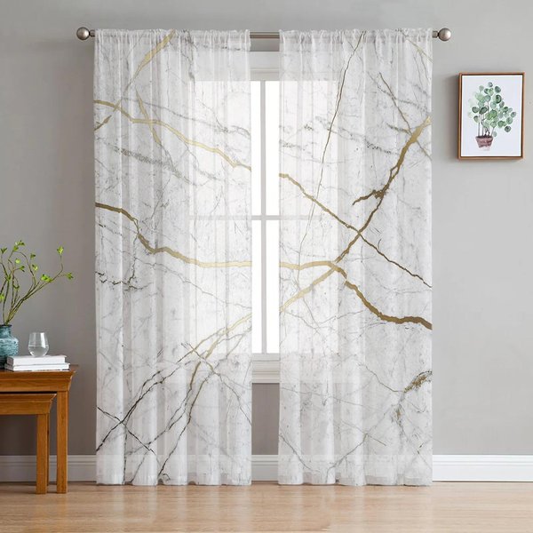 Cortinas Visillo Con Textura Natural Y PatróN De MáRmol Para DecoracióN De Sala De Estar Cortina De Ventana Cocina Tul Voile Organza Cortinas W135 X H160Cm X1&Grommet Top-image