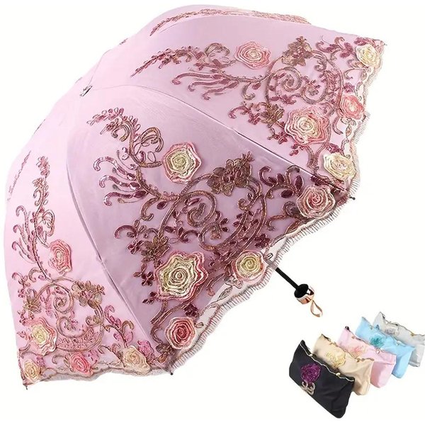 1 Szt. Koronkowy Haftowany Parasol PrzeciwsłOneczny SkłAdany Parasol ChroniąCy Przed Promieniowaniem UV UPF50+ Parasol Z Haftem W Kwiaty W Stylu Vintage Parasol KsiężNiczki Parasol Na Prezent White-image