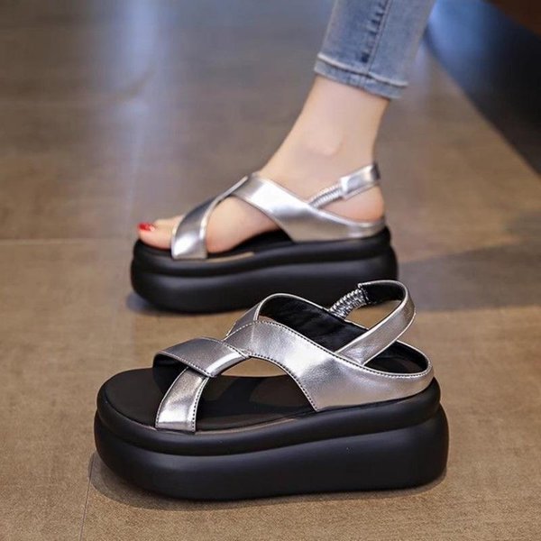 Nuevas Sandalias De Suela Gruesa Para Aumentar La Altura Para Mujer, Zapatos Casuales De Playa Estilo Bizcocho 39 Black-image