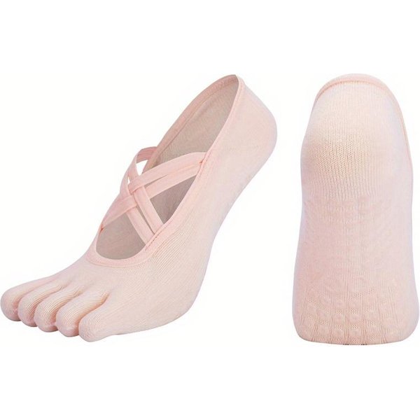 Calcetines Antideslizantes De Silicona De Cinco Dedos Para Mujer, Para Pilates, Yoga, Ballet, Danza, Fitness, Deportes, De AlgodóN Gris-image