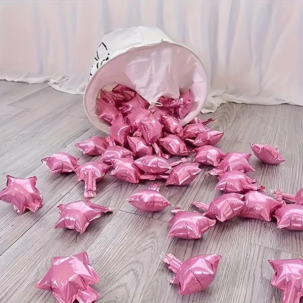 Paquete De 100 Globos De Aluminio En Forma De Estrella De 5 Pulgadas, Adecuados Para Decoraciones De Boda, CumpleañOs, Aniversarios, Ceremonias De GraduacióN, Festivales Color Rosa-image