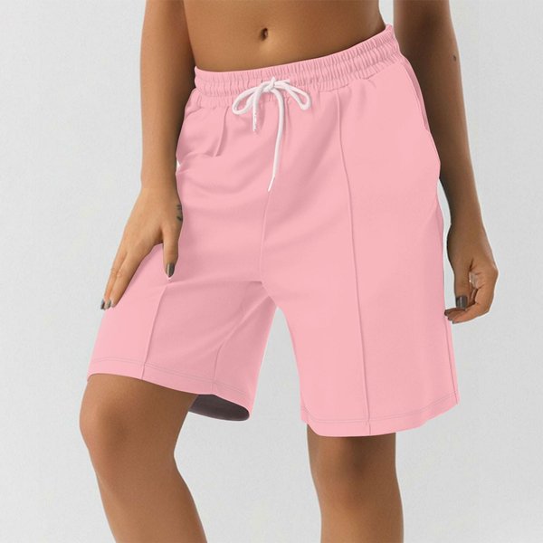 Pantalones Cortos Para Mujer, De Color Liso, Para Entrenamiento, Running, Yoga, Suaves, Con Bolsillos XL Color Rosa-image