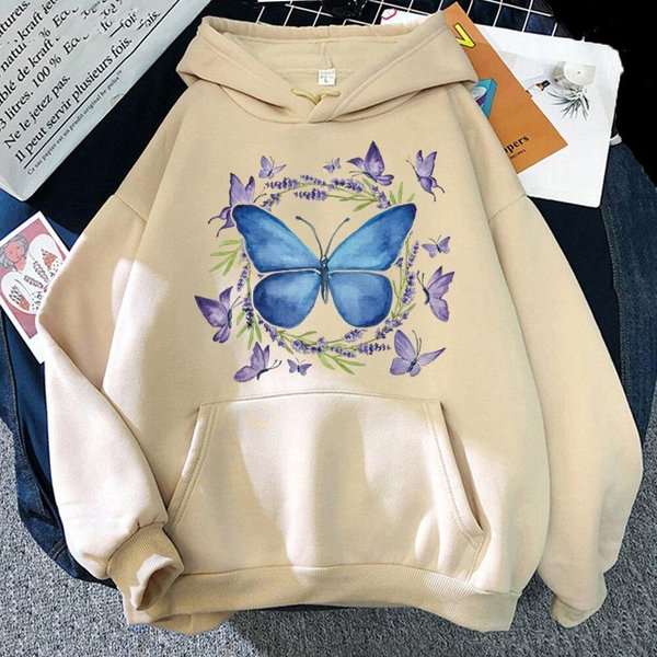 Sudadera Con Capucha Estampada De Mariposas OtoñO/Invierno Casual Con Capucha De Manga Larga PulóVer Sudadera L Gray-image