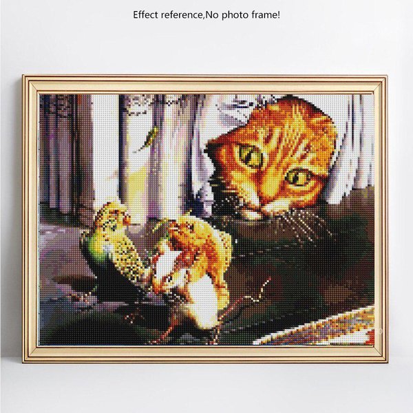 Bordado De Diamantes Animales Mosaico De Diamantes Pantalla Completa Gato Pintura De Diamantes Piedras Redondas Imagen 20X30-image