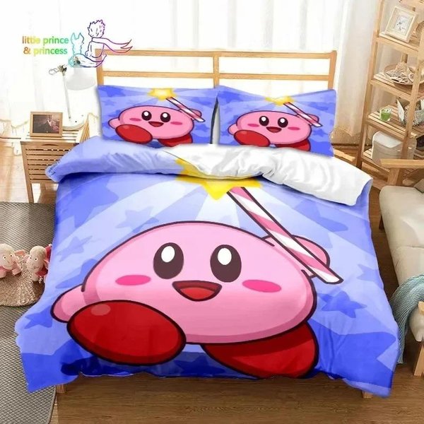 DiseñO 3D Impreso Kawaii Dibujos Animados Kirbys Juego De Cama TamañO Individual TamañO Individual Dimensiones Matrimonial Queen Dimensiones King Kit De Cama HabitacióN De Adulto NiñO EU Single 135X200Cm Blue-image