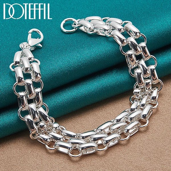 Pulsera Circular De Plata De Ley 925 Con Cierre, Cadena Para Mujer, Amuleto De Moda, JoyeríA Para Fiesta De Compromiso Y Boda 20Cm Black-image
