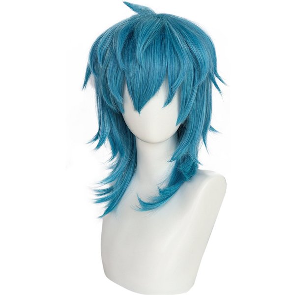 Syntetyczna ŚRedniej DłUgośCi Prosta Niebieska Peruka Cosplay Sally Face Na Halloween Karnawał Wystawę Komiksową 16Inches Niebieski-image