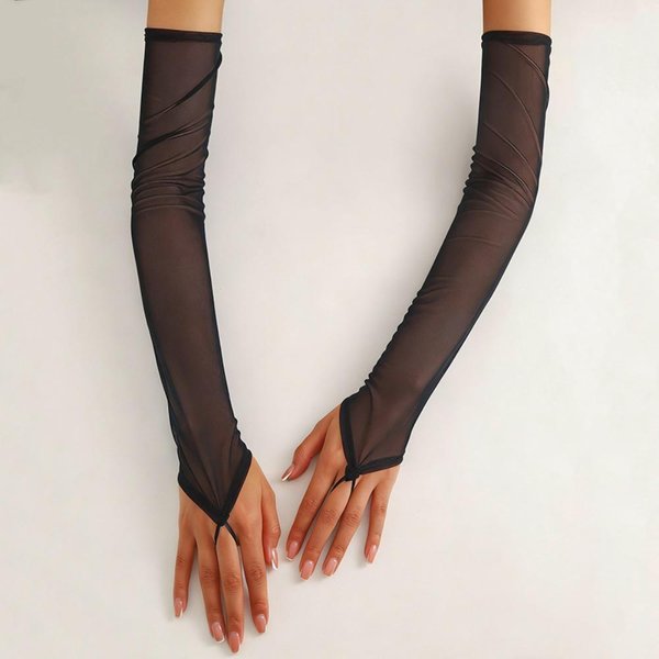 Guantes De Dedo Con Gancho EláSticos De 50 Cm ProteccióN Solar Guantes Largos Sin Dedos Guantes De Malla Transparente Boda Negro-image