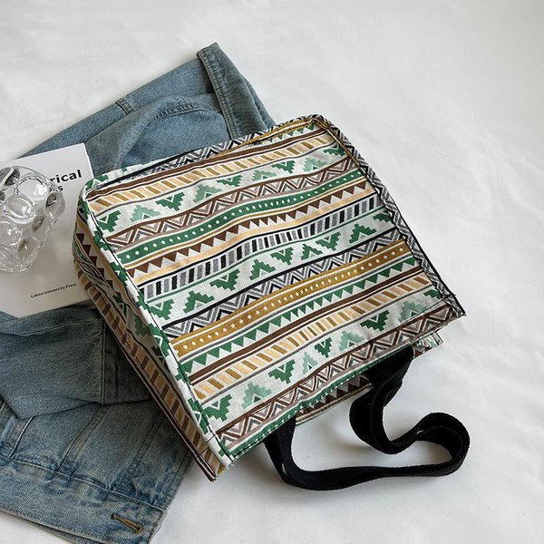 Bolso De Lona De Gran Capacidad Estilo ÉTnico Para Mujeres Nuevo Estilo Estudiantes Universitarios Para Clase Bolso Para Desplazamientos Bolso Tote De Hombro De Mano Gray-image