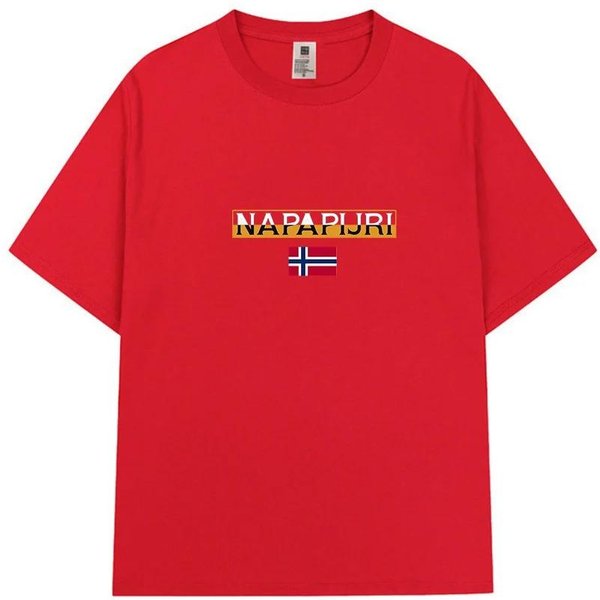 LuźNy MęSki T-Shirt Letni Napapijri Koszulka Z Nadrukiem Retro Moda Codzienny Fajny Design KróTki RęKaw BawełNiany T-Shirt L Kolor Granatowy-image