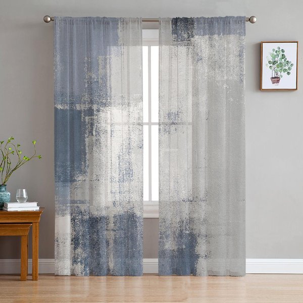 Geometryczna Abstrakcyjna Tekstura Farby Olejnej Przezroczyste ZasłOny Sypialnia Salon Woalowe ZasłOny Okienne Tiulowe ZasłOny Do Pokoju DziecięCego 135W X 114H(Cm) Gray-image