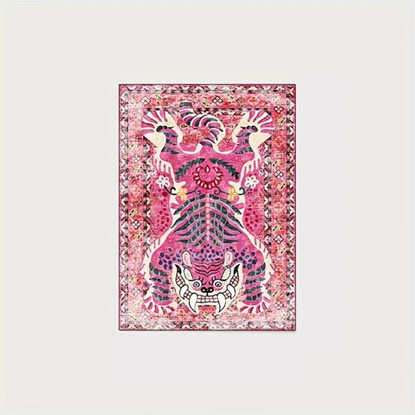 Alfombra Tigre Fondo Lavable Tibetana Tigre Tibetano Persa ÉTnica Cocina Sala De Estar Dormitorio Alfombra Lavable ÁRea DecoracióN 120*160Cm-image