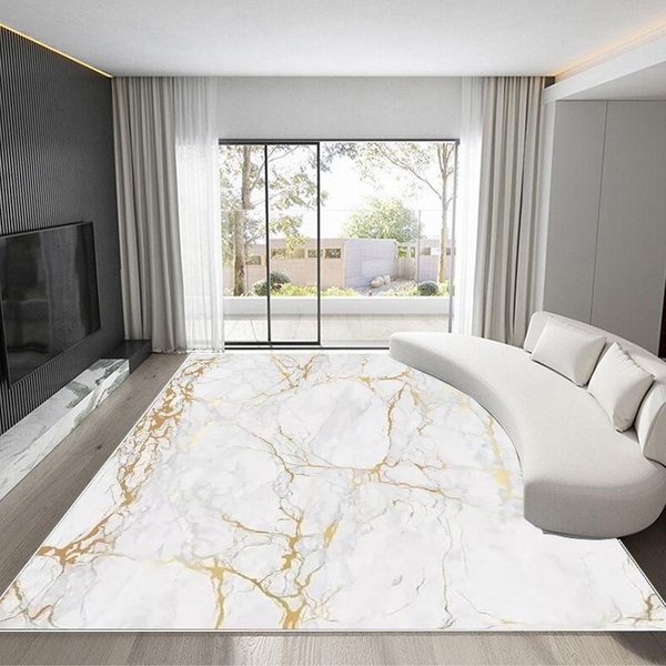 Nordycki Marmurowy Dywan Luksusowy ZłOty WystróJ Domu Dywanik Zmywalny Do Sypialni Salonu Mata PodłOgowa Tapis 180*280Cm-image