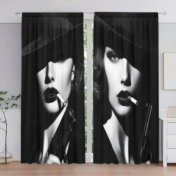 2 Szt. Nowoczesna ZasłOna Z Nadrukiem Dla Dziewczynki Do Dekoracji Domu - Kieszeń Na Karnisz, Dekoracja Okienna Do Sypialni, Biura, Kuchni, Salonu 52.5Cmx116Cm X 2Pcs-image