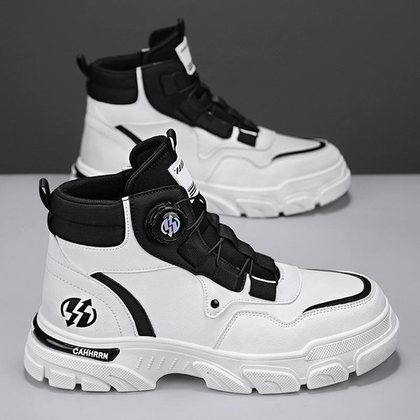 Nuevas Botas Martin De CañA Alta De Cuero De OtoñO E Invierno Botones Giratorios De Moda Cubrepies Botas Amarillas Deportivas Al Aire Libre Para Hombre Botas Para Hombre 40 Black-image