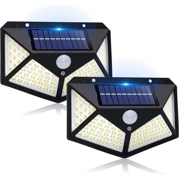 Aplique Exterior Stillcool® 2Pcs LáMpara Solar Exterior 100 LED Aplique Mural Exterior Con 3 Modos Y Detector De Movimiento-image