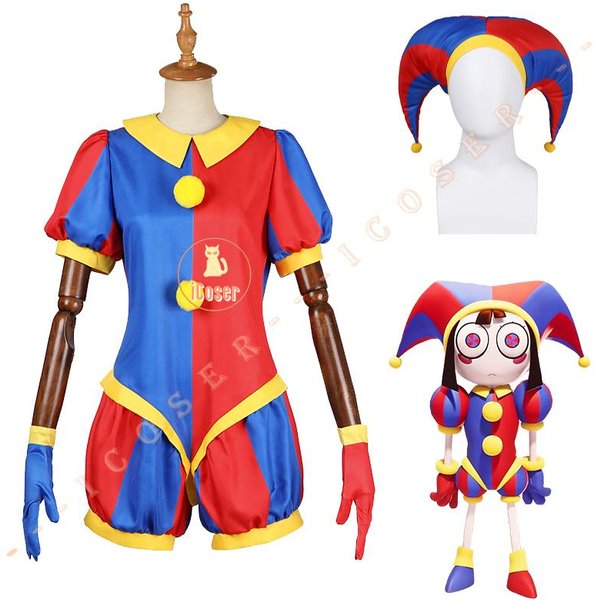 Kostium Cosplay Pomni Anime Niesamowity Cyfrowy Cyrk KreskóWka Uniform Kapelusz RęKawiczki Impreza Halloweenowa Dla Kobiet MężCzyzn Dzieci Kostiumy Kids 150CM-image