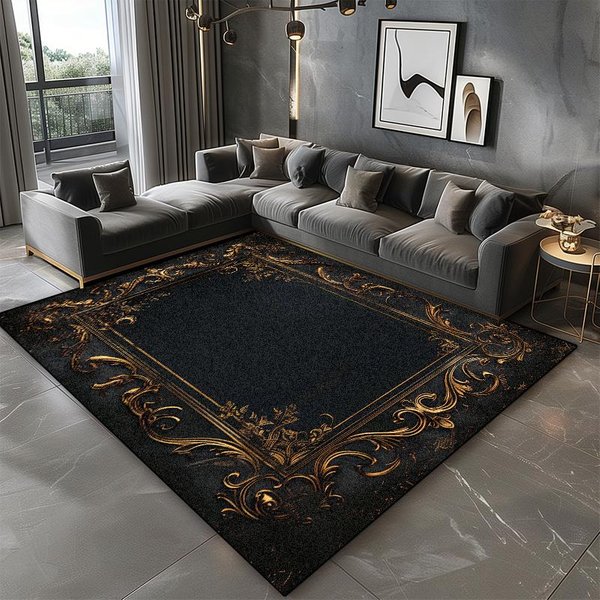 Alfombra De MáRmol Negro Sala De Estar DecoracióN De Lujo Hogar Sofá Lavable Alfombras Grandes 200X300 Dormitorio Antideslizante Alfombrillas De Suelo De Terciopelo Corto 200*250Cm-image
