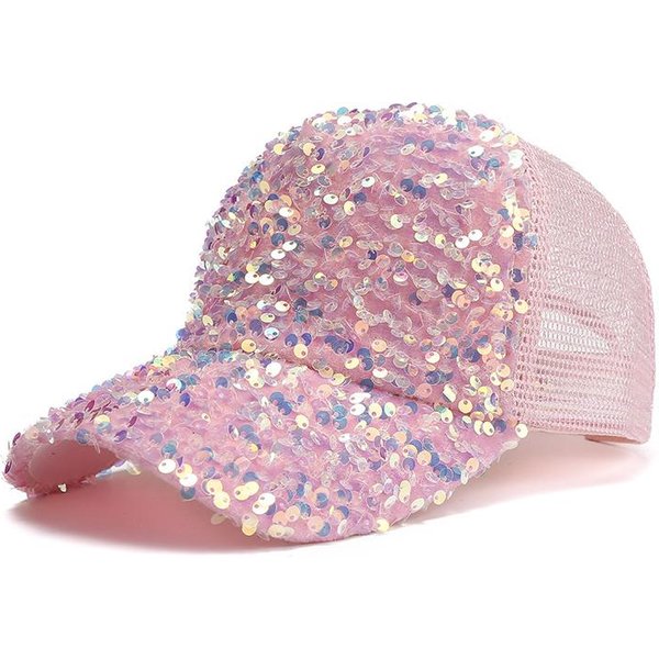 Gorra De BéIsbol Transpirable De Malla Con Brillo Para Mujer Verano Lentejuelas Brillantes Cola De Caballo ProteccióN Solar Sombrero Con Visera Femenino Deportes Al Aire Libre Gorras Snapback Color Rosa-image