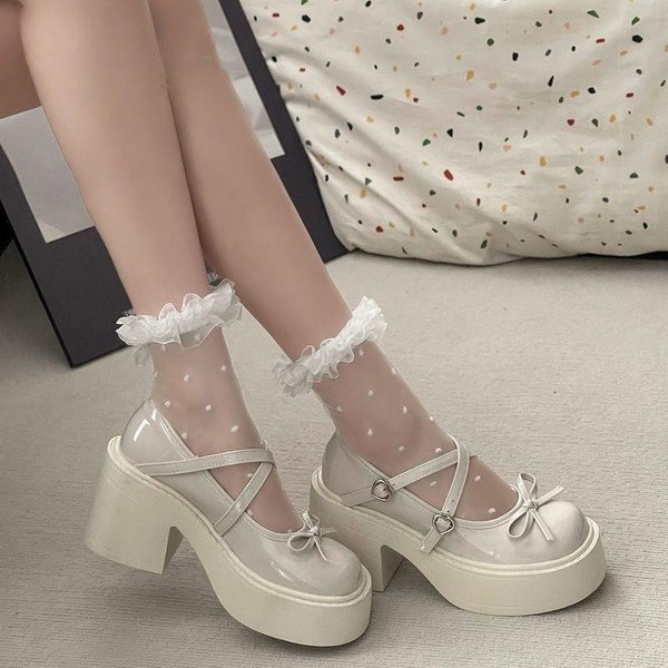 Damskie Wiosenne CzółEnka Z OkrąGłYm Noskiem Na Grubym Obcasie Buty Mary Jane Buty Na Platformie Dla Kobiet Sukienka Studentki Damskie Buty Na Obcasie Lolita 35 Gray-image