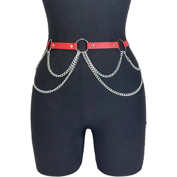 CinturóN De Moda Femenino Estilo Callejero Cadena De Cintura Flecos CinturóN Ajustable Casual Decorativo Cadena Para El Vientre Accesorios De Ropa GóTica-image