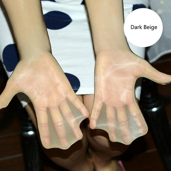 Guantes Largos Transparentes Finos Brillantes Sexys Medias Sin Costuras Alta Elasticidad SóLido Mujeres Hombres ArtíCulos EróTicos Encaje Mitones De Aceite One Size White-image