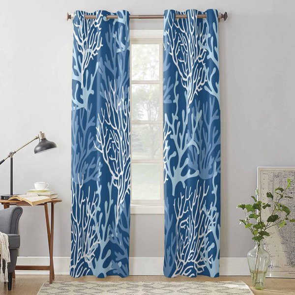 Letnie Oceaniczne Koralowe Ciemnoniebieskie ZasłOny Okienne Do Salonu Luksusowa ZasłOna Do Sypialni ŻAluzje Kuchenne Draperie ZasłOny 135W X 92H(Cm) X1-image