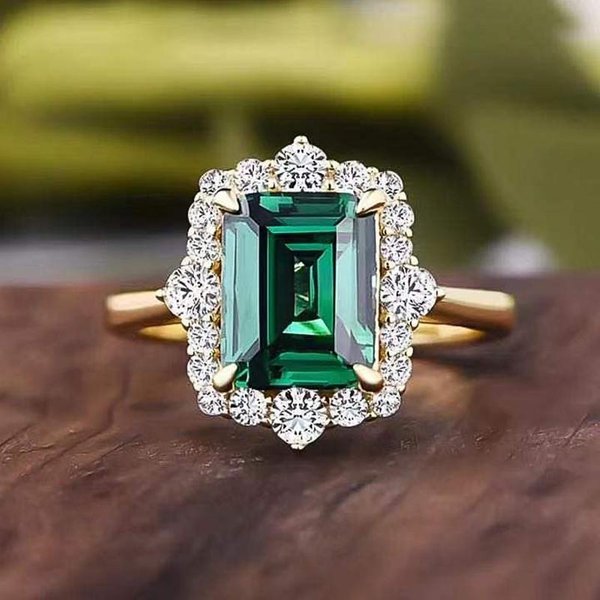 Huitan Anillos GeoméTricos Cuadrados De Circonita CúBica Verde Para Mujer Color Oro Lujo Moderno Compromiso Boda Fiesta Accesorio JoyeríA 6 Black-image