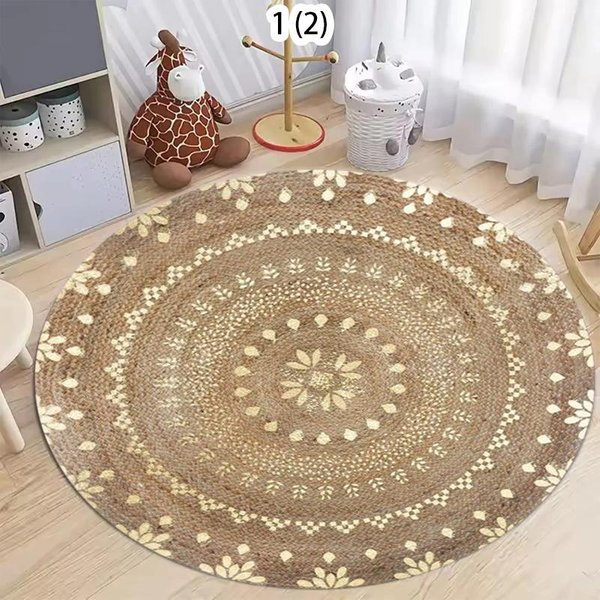 OkrąGłY Dywanik Mandala, Boho RęCznie Robiona AntypośLizgowa Mata PodłOgowa, Dywan Dekoracja Salonu Sypialni Dekoracja Sypialni Dywany Salon 120Cmx120Cm-image