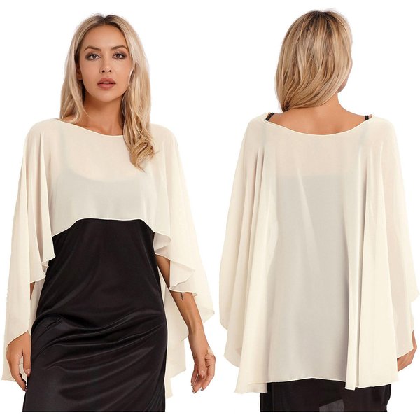 Damski Szal Z Szyfonu WzruszająC Ramionami śLubna Peleryna Szalik Szale śLubne OkłAdy Na Suknie Wieczorowe One Size Beige-image