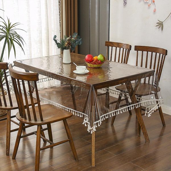 MięKka Tekstura SzkłA Obrus Nowoczesna Luksusowa Dekoracja Domu PVC Przezroczysty Koronka Wodoodporny Olejoodporny I IzolująCy CiepłO Mata Na Biurko 140X140Cm-image
