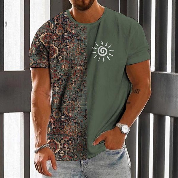 Camisetas Con GráFicos ÉTnicos Vintage Moda De Verano Manga Corta Cuello Redondo Camisetas Estampadas En 3D De Sol Camiseta Casual Simple Streetwear Holgada 6Xl Brown-image