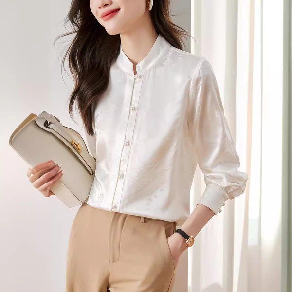 Nueva Camisa De Estilo Chino Con Botones De Estilo Chino Para Mujer En Primavera DiseñO De Estilo Nuevo Nicho Camisa PequeñA Top 2XL Blanco-image
