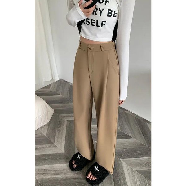 Pantalones De Traje De Pierna Ancha Para Mujer En Primavera Y OtoñO CaíDos Cintura Alta Adelgazantes Pantalones Rectos Casuales Hasta El Suelo Para Mujer 2XL Gray-image